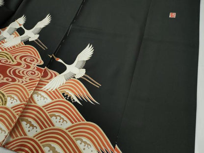 平和屋着物●豪華黒留袖　作家物　本うるし　立波飛鶴文　金彩　仮絵羽　正絹　逸品　未使用　CABG0506yc