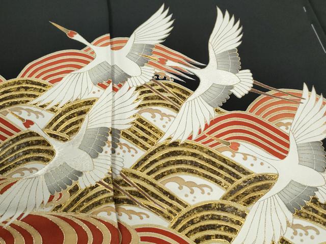 平和屋着物●豪華黒留袖　作家物　本うるし　立波飛鶴文　金彩　仮絵羽　正絹　逸品　未使用　CABG0506yc