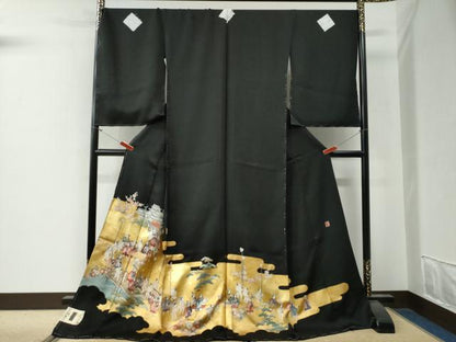 平和屋着物●豪華黒留袖　大名行列　本金箔　仮絵羽　正絹　逸品　未使用　CABG0507yc
