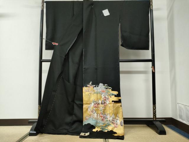 平和屋着物●豪華黒留袖　大名行列　本金箔　仮絵羽　正絹　逸品　未使用　CABG0507yc