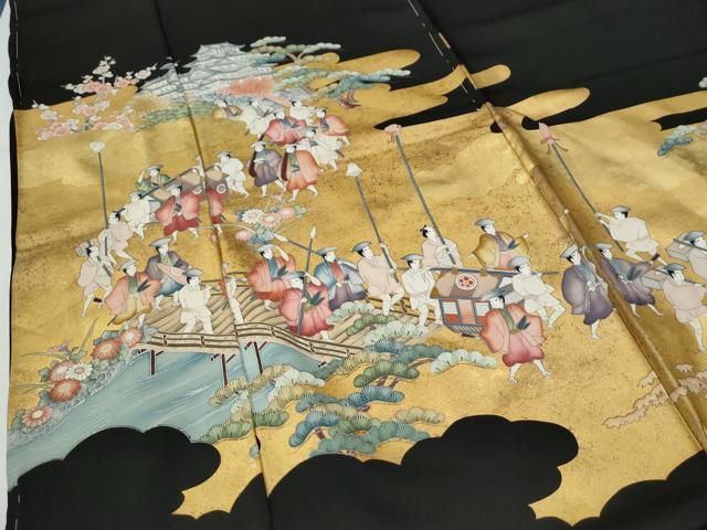 平和屋着物●豪華黒留袖　大名行列　本金箔　仮絵羽　正絹　逸品　未使用　CABG0507yc