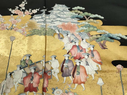 平和屋着物●豪華黒留袖　大名行列　本金箔　仮絵羽　正絹　逸品　未使用　CABG0507yc