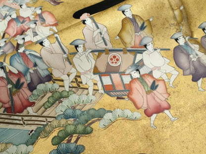平和屋着物●豪華黒留袖　大名行列　本金箔　仮絵羽　正絹　逸品　未使用　CABG0507yc