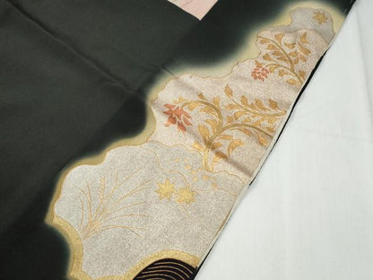 平和屋着物●豪華黒留袖　更紗花唐草文　暈し染め　金彩　仮絵羽　正絹　逸品　未使用　CABG0508yc