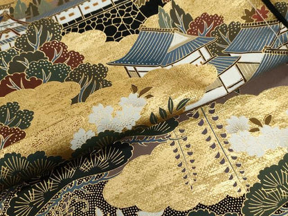 平和屋着物●高級染元　粋峰　林芳夫　京加賀友禅　黒留袖　雲取り遠山風景文　金彩　仮絵羽　正絹　逸品　未使用　CABG0513yc
