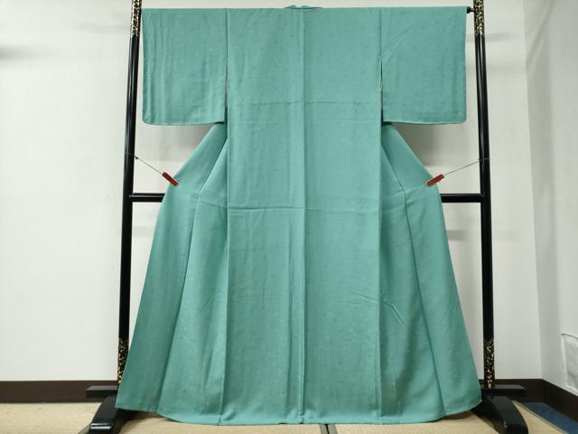 平和屋着物●上質な色無地　菊尽くし地紋　青磁色　正絹　逸品　未使用　CABG0517yc