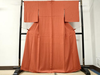 平和屋着物●上質な色無地　赤茶色　正絹　逸品　未使用　CABG0522yc
