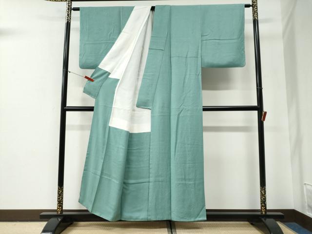平和屋着物●上質な色無地　竜田川花松地紋　青磁色　正絹　逸品　CABG0523yc
