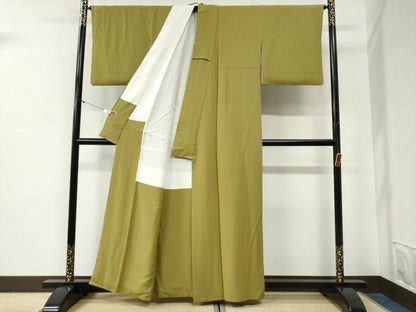 平和屋着物●上質な色無地　菜種油色　正絹　逸品　CABG0526yc