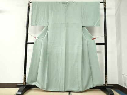 平和屋着物●上質な色無地　吉祥地紋　山葵色　正絹　逸品　CABG0527yc