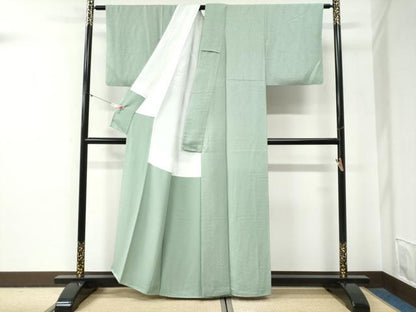 平和屋着物●上質な色無地　吉祥地紋　山葵色　正絹　逸品　CABG0527yc