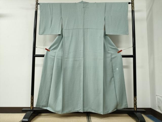 平和屋着物●上質な色無地　作家物　花菱吉祥地紋　秘色色　正絹　逸品　CABG0528yc
