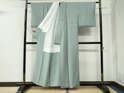 平和屋着物●上質な色無地　作家物　花菱吉祥地紋　秘色色　正絹　逸品　CABG0528yc