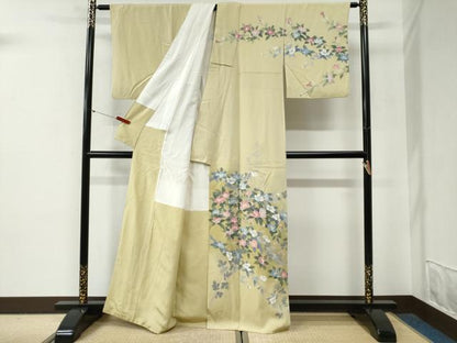 平和屋着物●訪問着　友禅　作家物　枝花文　暈し染め　正絹　逸品　CABG0536yc