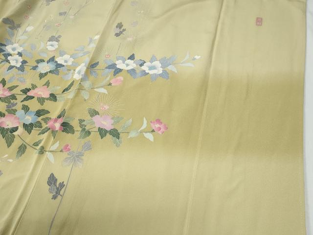 平和屋着物●訪問着　友禅　作家物　枝花文　暈し染め　正絹　逸品　CABG0536yc