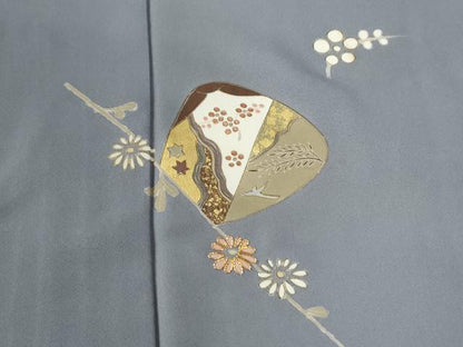 平和屋着物●訪問着　駒刺繍　貝合わせ枝花文　金彩　正絹　逸品　CABG0538yc