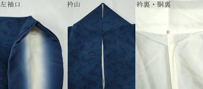 平和屋着物●上質な小紋　藍　舞花文　鬼しぼ縮緬　正絹　逸品　CABG0539yc