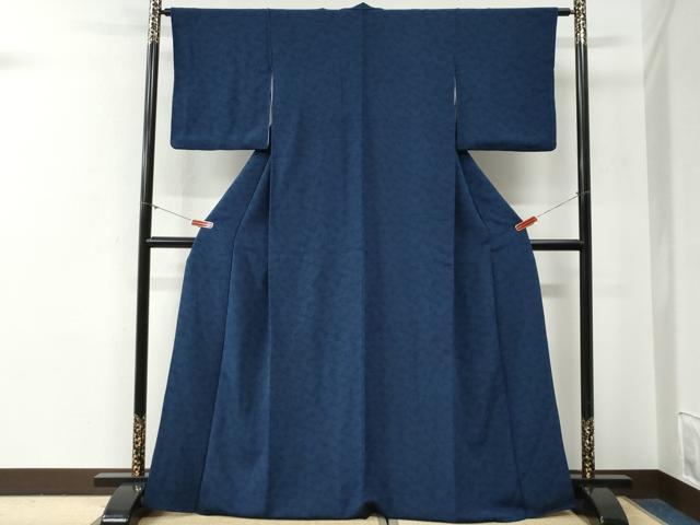 平和屋着物●上質な小紋　藍　舞花文　鬼しぼ縮緬　正絹　逸品　CABG0539yc