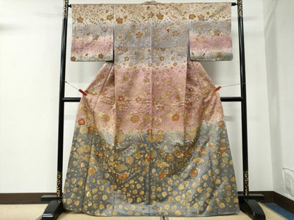 平和屋着物●中国三大刺繍　スワトウ刺繍　訪問着　辻が花　暈し染め　金通し地　正絹　逸品　CABG0541yc