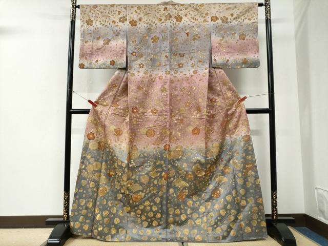 平和屋着物●中国三大刺繍　スワトウ刺繍　訪問着　辻が花　暈し染め　金通し地　正絹　逸品　CABG0541yc