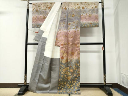 平和屋着物●中国三大刺繍　スワトウ刺繍　訪問着　辻が花　暈し染め　金通し地　正絹　逸品　CABG0541yc