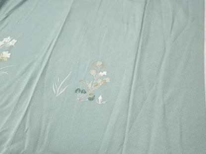 平和屋着物●訪問着　友禅　流水群鶴草花文　暈し染め　正絹　逸品　CABG0545yc