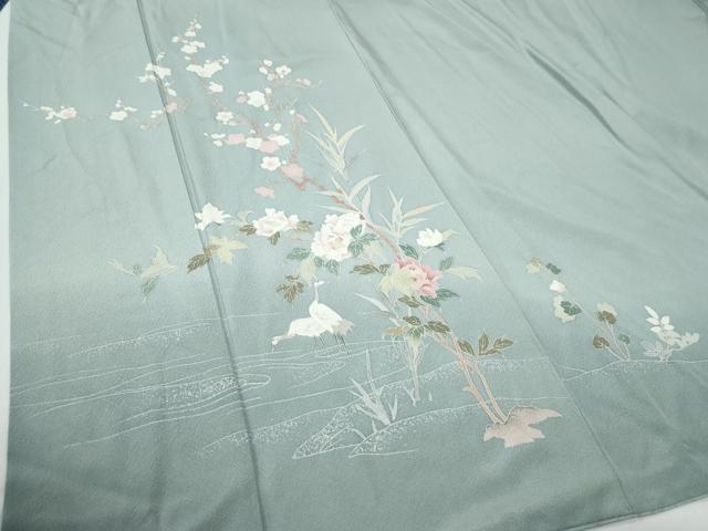 平和屋着物●訪問着　友禅　流水群鶴草花文　暈し染め　正絹　逸品　CABG0545yc