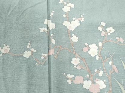 平和屋着物●訪問着　友禅　流水群鶴草花文　暈し染め　正絹　逸品　CABG0545yc