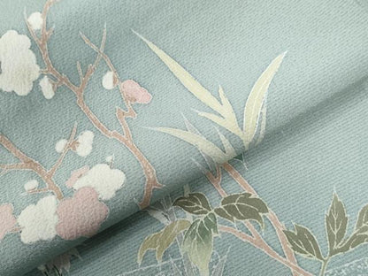 平和屋着物●訪問着　友禅　流水群鶴草花文　暈し染め　正絹　逸品　CABG0545yc