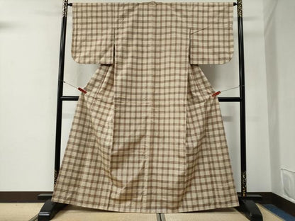 平和屋着物●上質な紬　格子　正絹　逸品　未使用　CABG0547yc