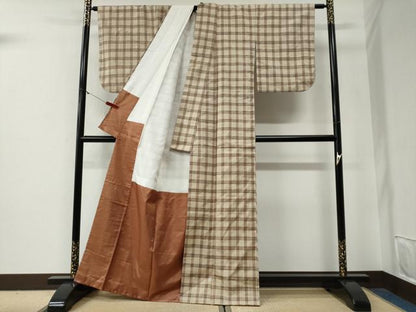 平和屋着物●上質な紬　格子　正絹　逸品　未使用　CABG0547yc