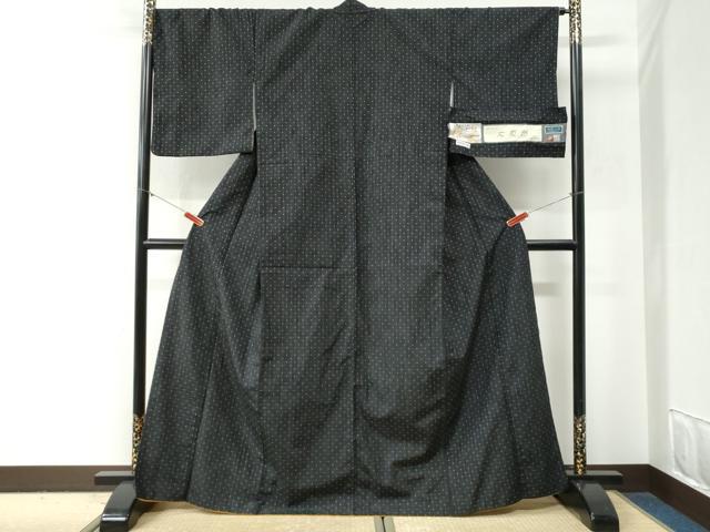 平和屋着物●三代目　市三郎　大原紬　縞　十字絣　黒地　証紙付き　正絹　逸品　CABG0549yc