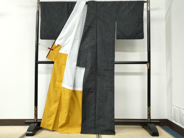 平和屋着物●三代目　市三郎　大原紬　縞　十字絣　黒地　証紙付き　正絹　逸品　CABG0549yc