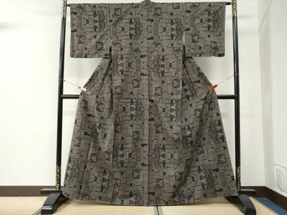 平和屋着物●本場大島紬　7マルキ　短冊花唐草文　正絹　逸品　未使用　CABG0551yc