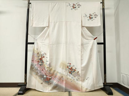 平和屋着物●訪問着　飛鶴宝尽くし吉祥菊笹文　暈し染め　金彩　正絹　逸品　未使用　CABG0552yc