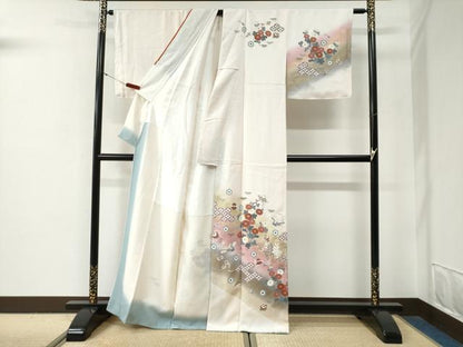 平和屋着物●訪問着　飛鶴宝尽くし吉祥菊笹文　暈し染め　金彩　正絹　逸品　未使用　CABG0552yc