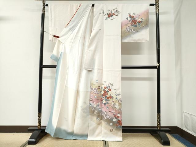 平和屋着物●訪問着　飛鶴宝尽くし吉祥菊笹文　暈し染め　金彩　正絹　逸品　未使用　CABG0552yc