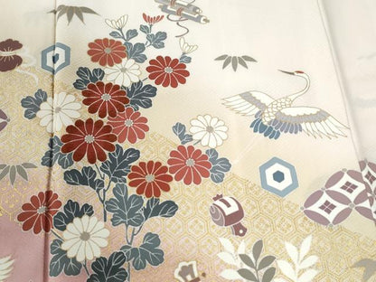 平和屋着物●訪問着　飛鶴宝尽くし吉祥菊笹文　暈し染め　金彩　正絹　逸品　未使用　CABG0552yc
