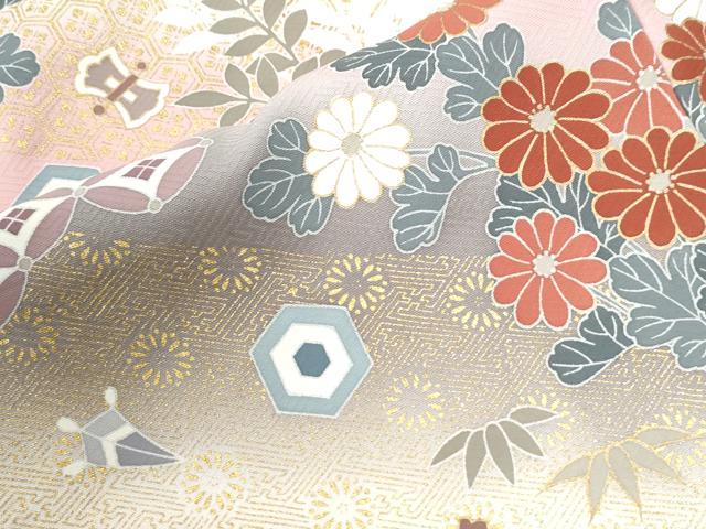 平和屋着物●訪問着　飛鶴宝尽くし吉祥菊笹文　暈し染め　金彩　正絹　逸品　未使用　CABG0552yc