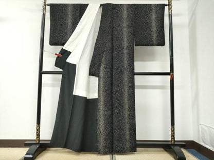 平和屋着物●上質な小紋　霰文　黒地　正絹　逸品　CABG0553yc