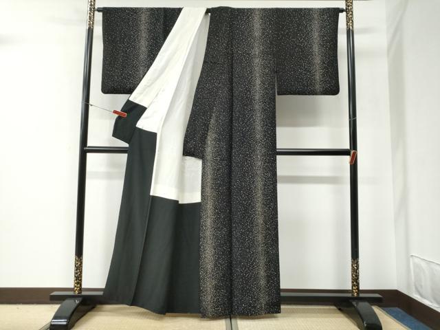 平和屋着物●上質な小紋　霰文　黒地　正絹　逸品　CABG0553yc