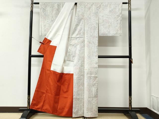 平和屋着物●本場大島紬　白大島　9マルキ　吉祥花唐草文　正絹　逸品　CABG0558yc