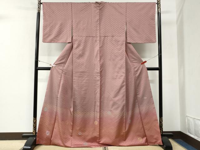 平和屋着物●色留訪問着　作家物　松皮菱松竹梅丸文　暈し染め　金糸　ロング丈　正絹　逸品　CABG0560yc