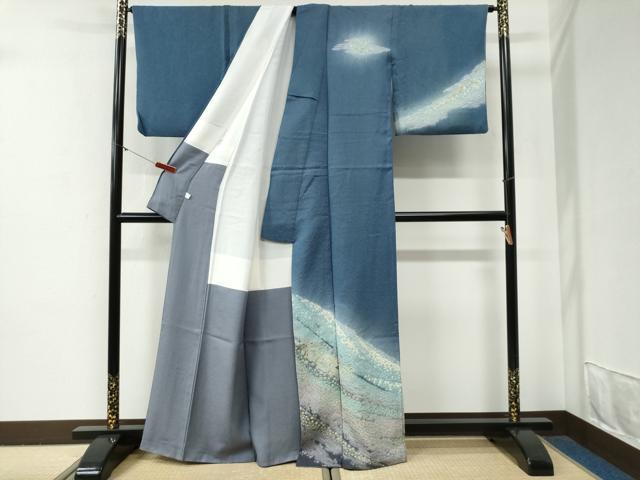 平和屋着物●十日町 名門 滝泰謹製 中国三大刺繍 相良刺繍 訪問着 朧染め 重ね絞り 辻が花 暈し染め 金通し地 鈴乃屋扱い 逸品 CABG0564yc