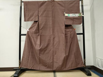 平和屋着物●結城紬　奥順　はたおり娘　色無地　梅染色　証紙付き　正絹　逸品　未使用　CABG0567yc