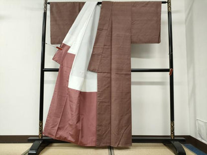 平和屋着物●結城紬　奥順　はたおり娘　色無地　梅染色　証紙付き　正絹　逸品　未使用　CABG0567yc