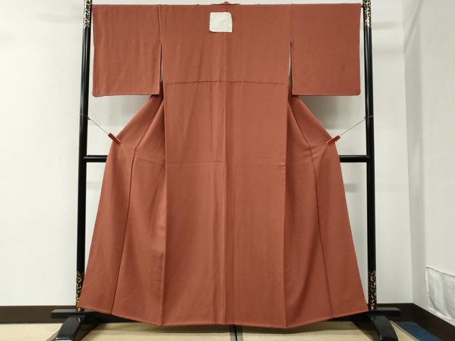 平和屋着物●上質な色無地　文字地紋　団十郎茶色　正絹　逸品　未使用　CABG0570yc