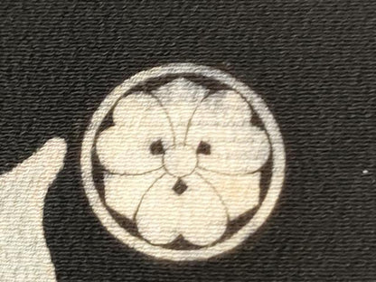 平和屋本店●アンティーク　大正ロマン　振袖　駒刺繍　檜扇吉祥松竹梅花文　黒地　金彩　正絹　逸品　CABG0576yc