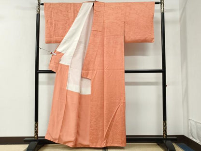 平和屋着物●上質な色無地　流水地紋　曙色　正絹　逸品　CABG0577yc