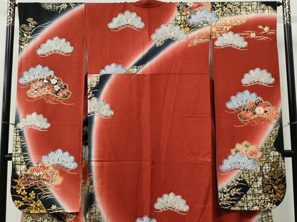平和屋着物●豪華振袖　駒刺繍　花唐草松吉祥文　暈し染め　金彩　正絹　逸品　CABG0578yc